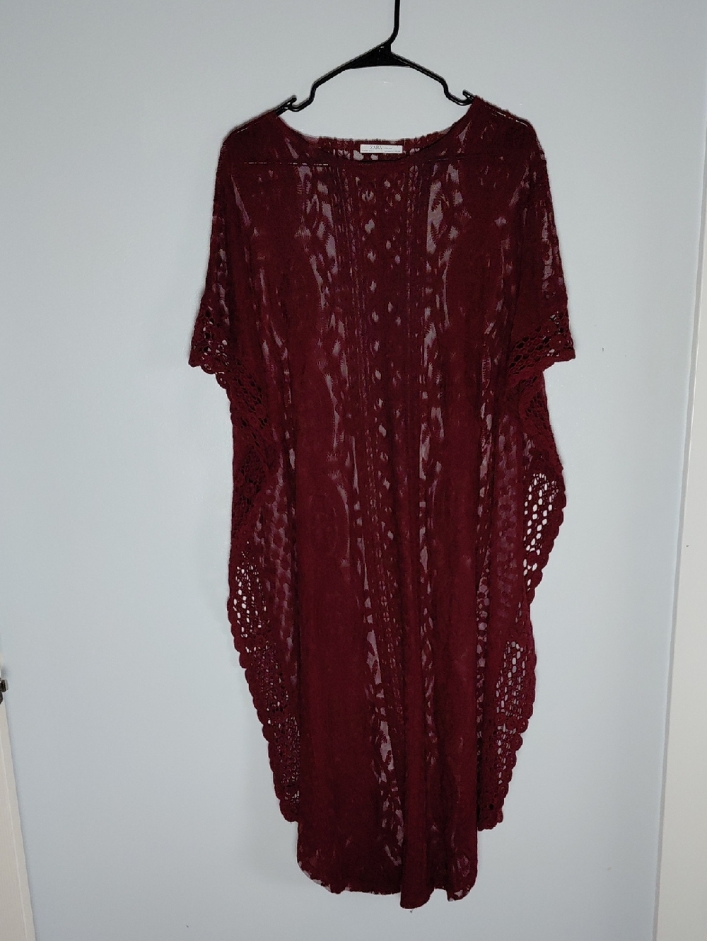 Zara Kaftan Maroon Lace Crochet Sheer Boho Swim Suit Cover Up
